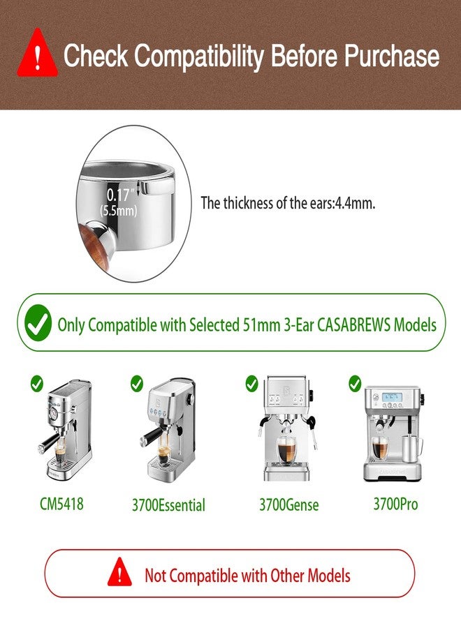 WhaleSiper 51mm Bottomless Portafilter with Puck Screen, 3 Ears Stainless Steel Head, Compatible with CASABREWS CM5418, 3700Essential, 3700Gense Espresso Machines, Includes 304 Stainless Steel Filter Basket - Image 2